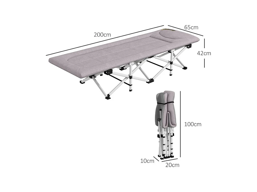 Cama de acampamento dobrável de poliéster com bolsa de transporte 200x65x42cm cinza, resistente até 200kg