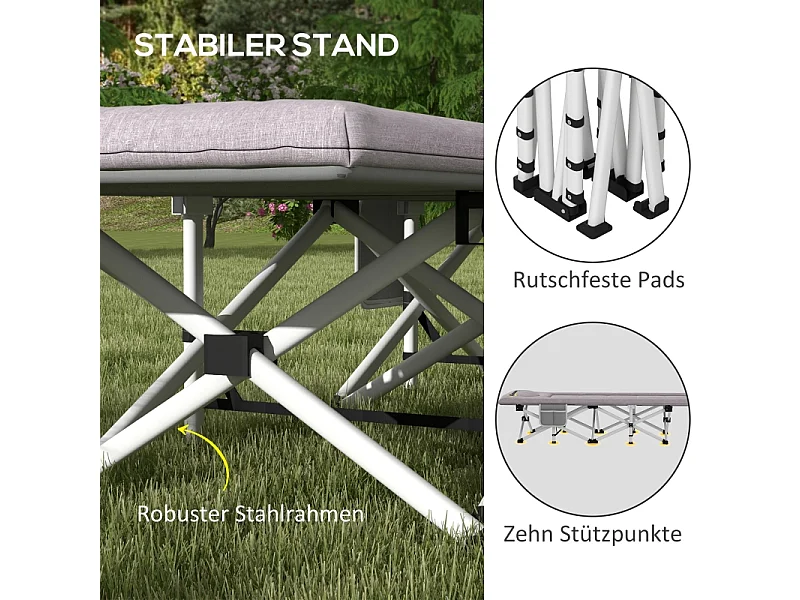 Cama de acampamento dobrável de poliéster com bolsa de transporte 200x65x42cm cinza, resistente até 200kg