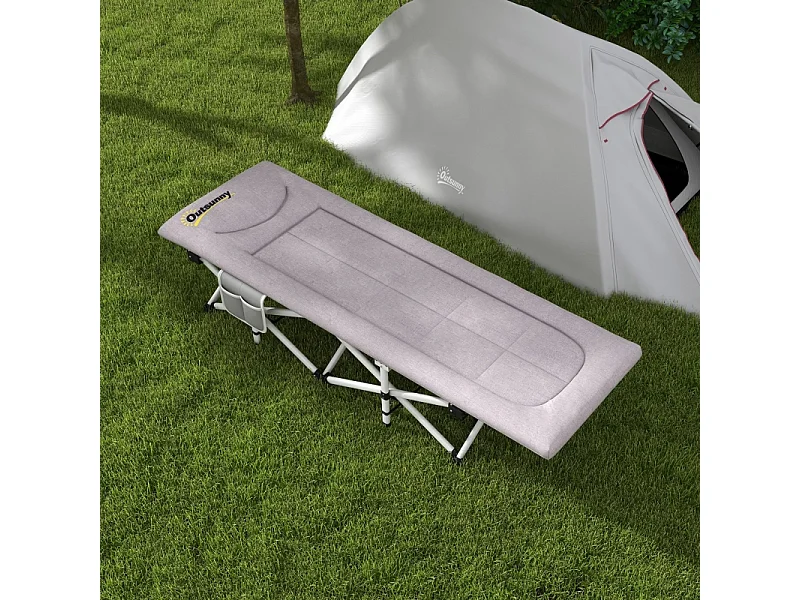 Cama de acampamento dobrável de poliéster com bolsa de transporte 200x65x42cm cinza, resistente até 200kg