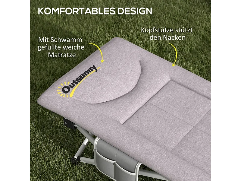 Cama de acampamento dobrável de poliéster com bolsa de transporte 200x65x42cm cinza, resistente até 200kg