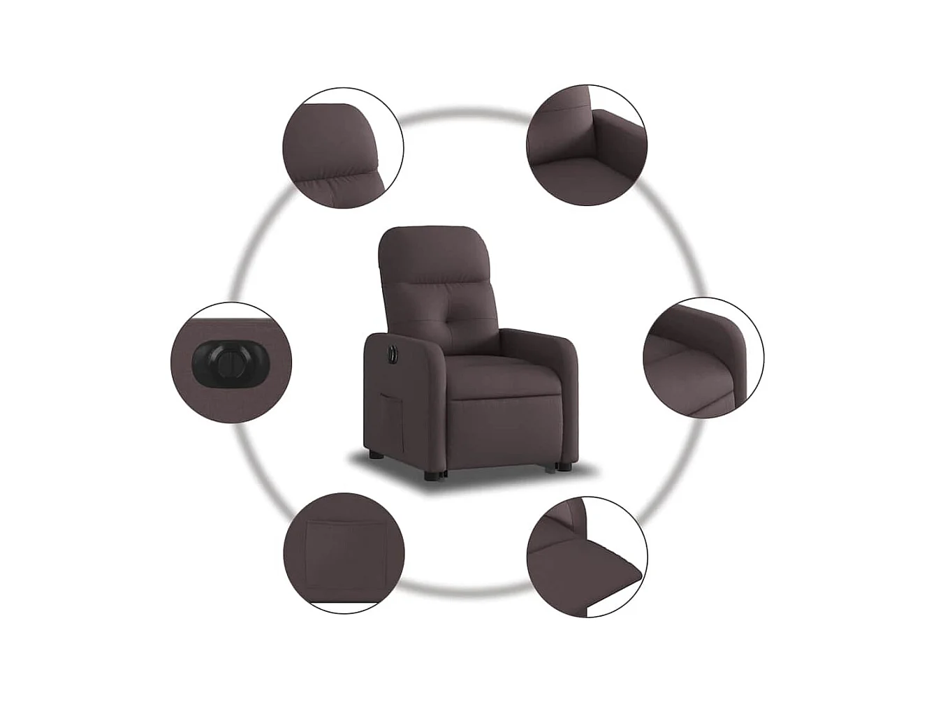 Silla de relax | Sillón eléctrico reclinable elevable de tela marrón oscuro SHL8473