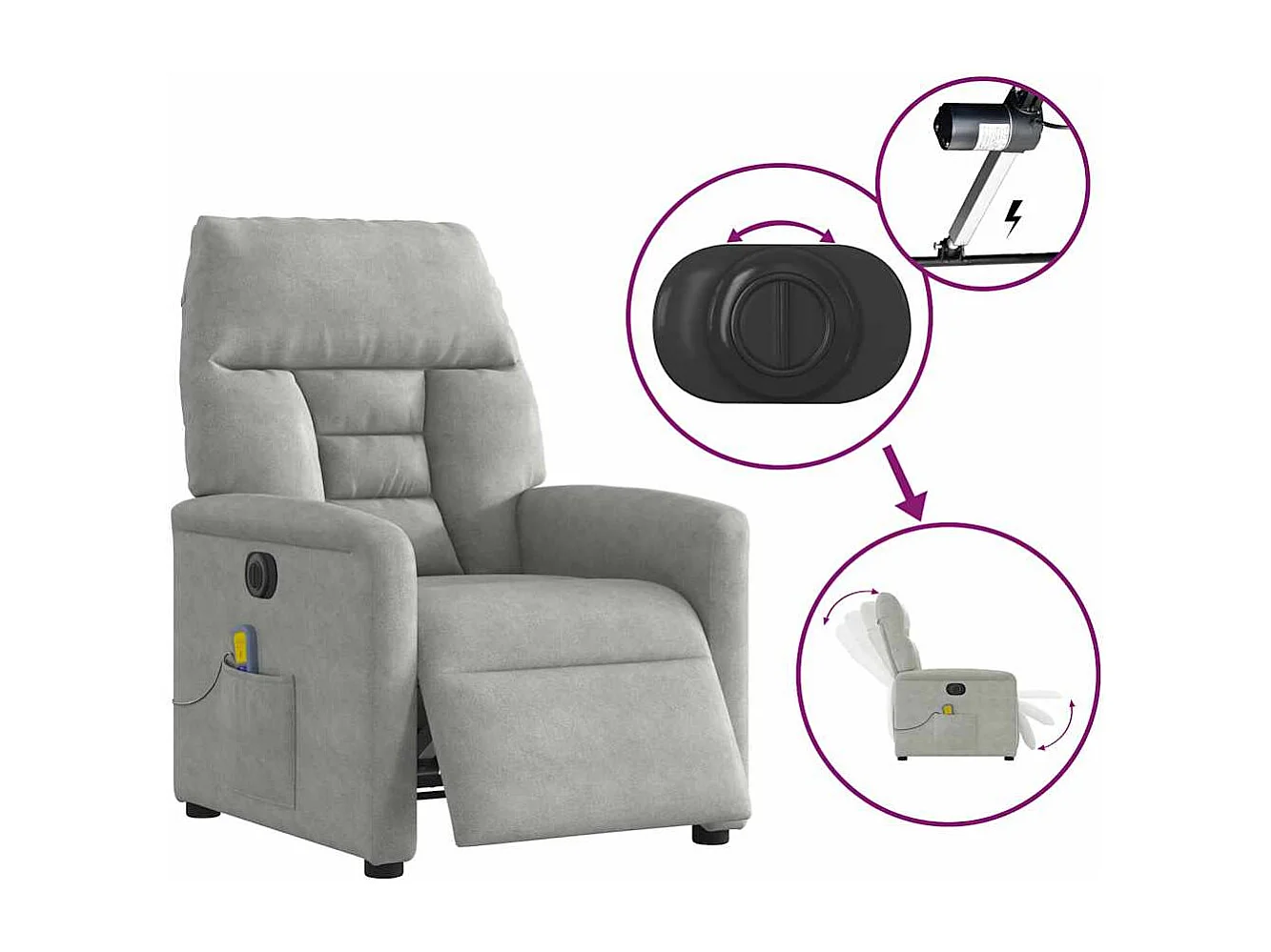 Fauteuil inclinable électrique-Chaise de relax-Fauteuil de Massage gris clair SHL1936