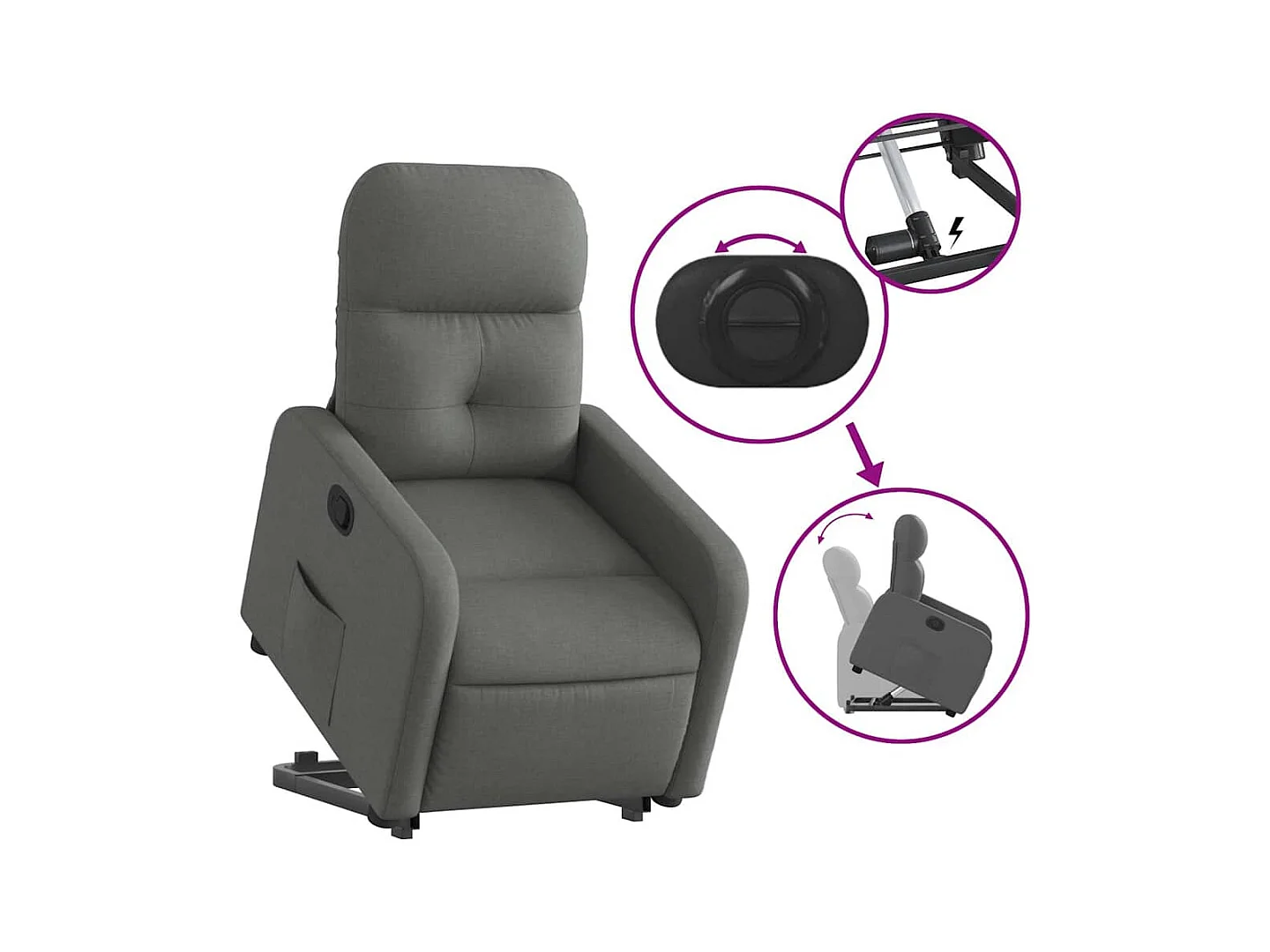 Fauteuil inclinable-Chaise de relax-Fauteuil TV Gris foncé Tissu SHL3664