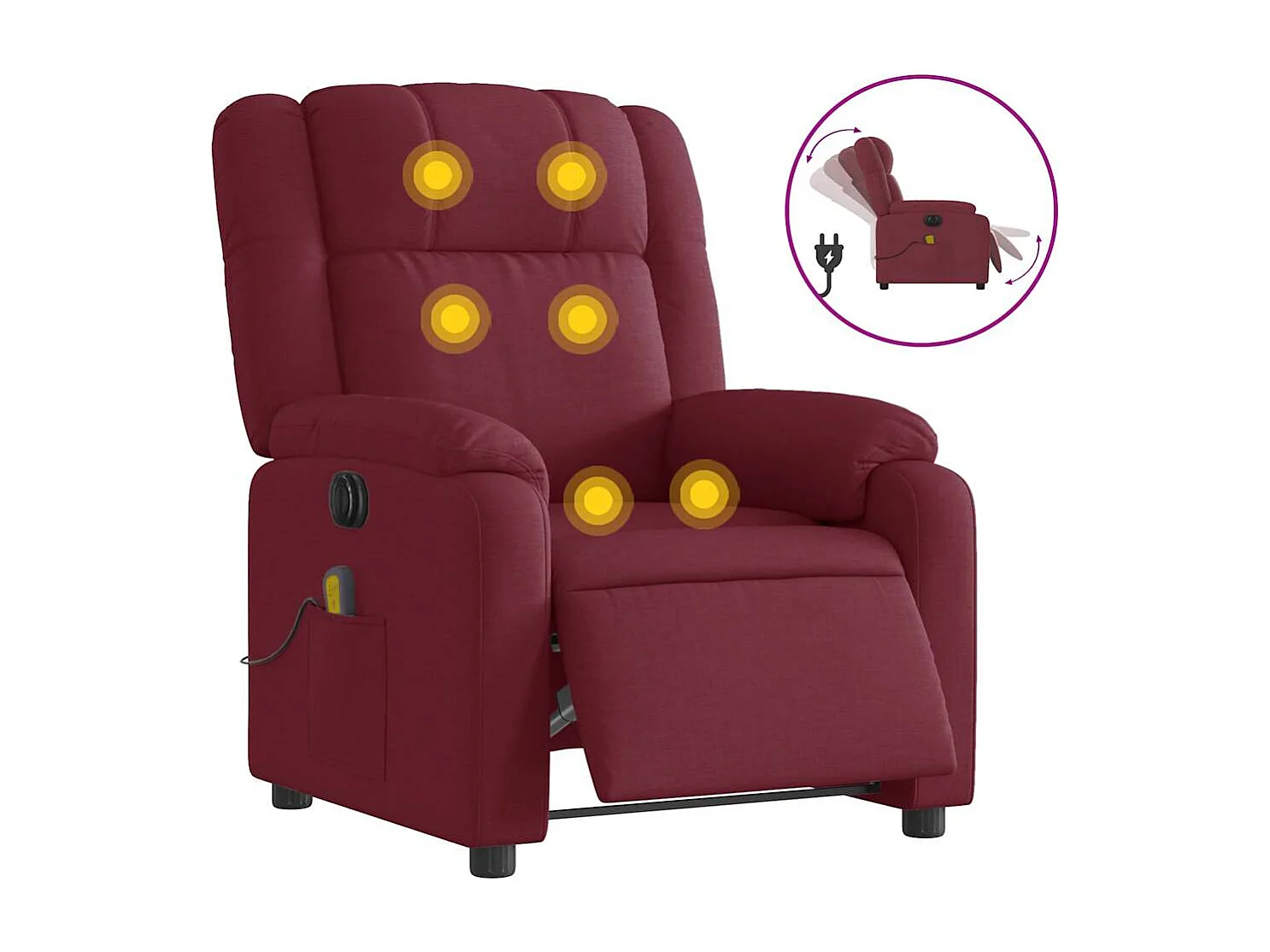 Fauteuil inclinable électrique-Fauteuil de massage de Salon Rouge bordeaux Tissu SHL1852