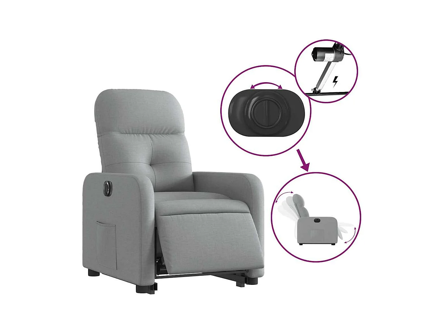Silla de relax | Sillón eléctrico reclinable elevable de tela gris claro SHL3096