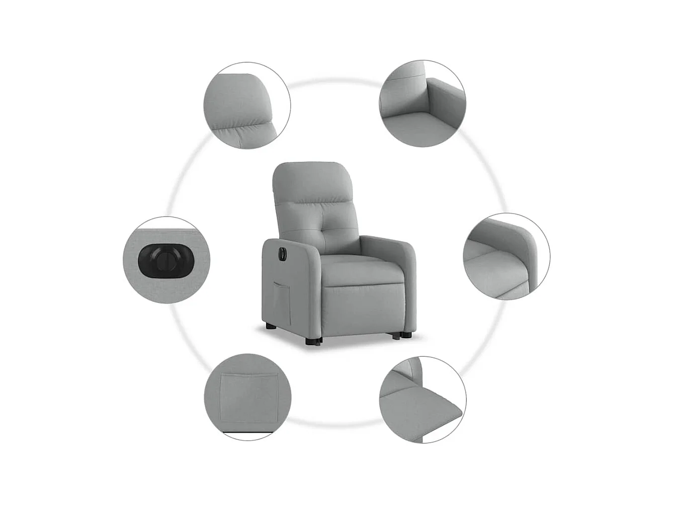 Silla de relax | Sillón eléctrico reclinable elevable de tela gris claro SHL3096