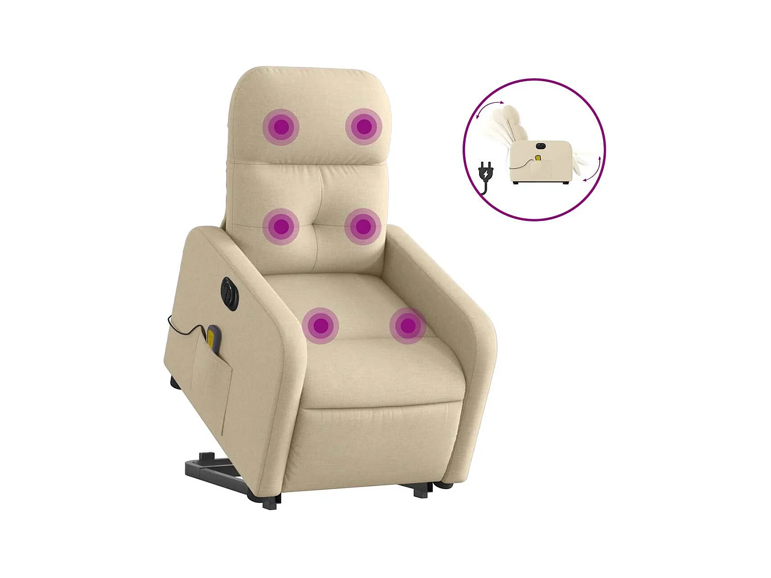 Fauteuil inclinable électrique-Chaise de relax-Fauteuil de Massage Crème Tissu SHL3622
