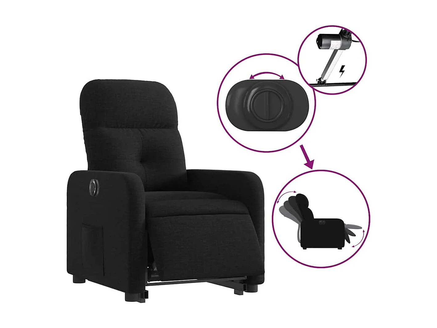 Fauteuil inclinable électrique-Chaise de relax-Fauteuil TV noir tissu SHL2743