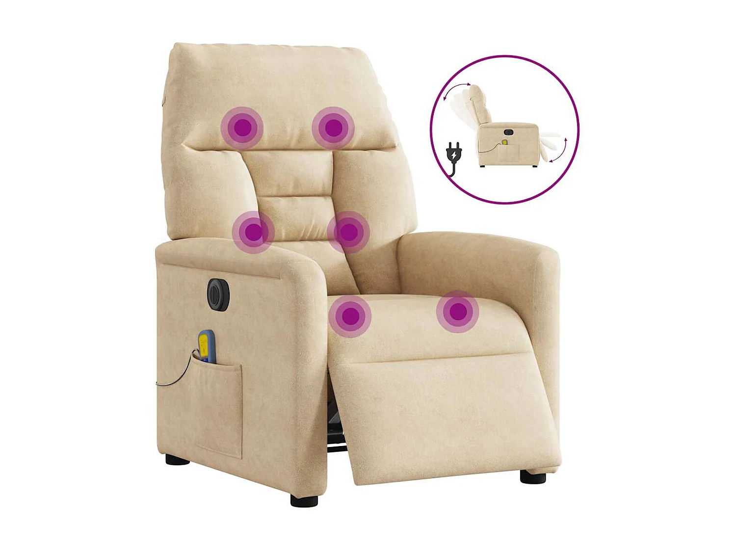 Sillón de relax | Sillón reclinable masaje eléctrico tela microfibra color crema SHL7292