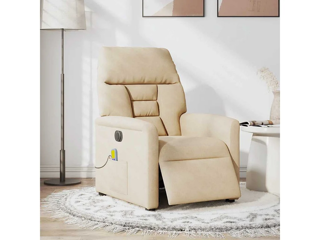 Sillón de relax | Sillón reclinable masaje eléctrico tela microfibra color crema SHL7292