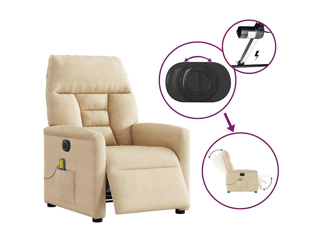 Sillón de relax | Sillón reclinable masaje eléctrico tela microfibra color crema SHL7292