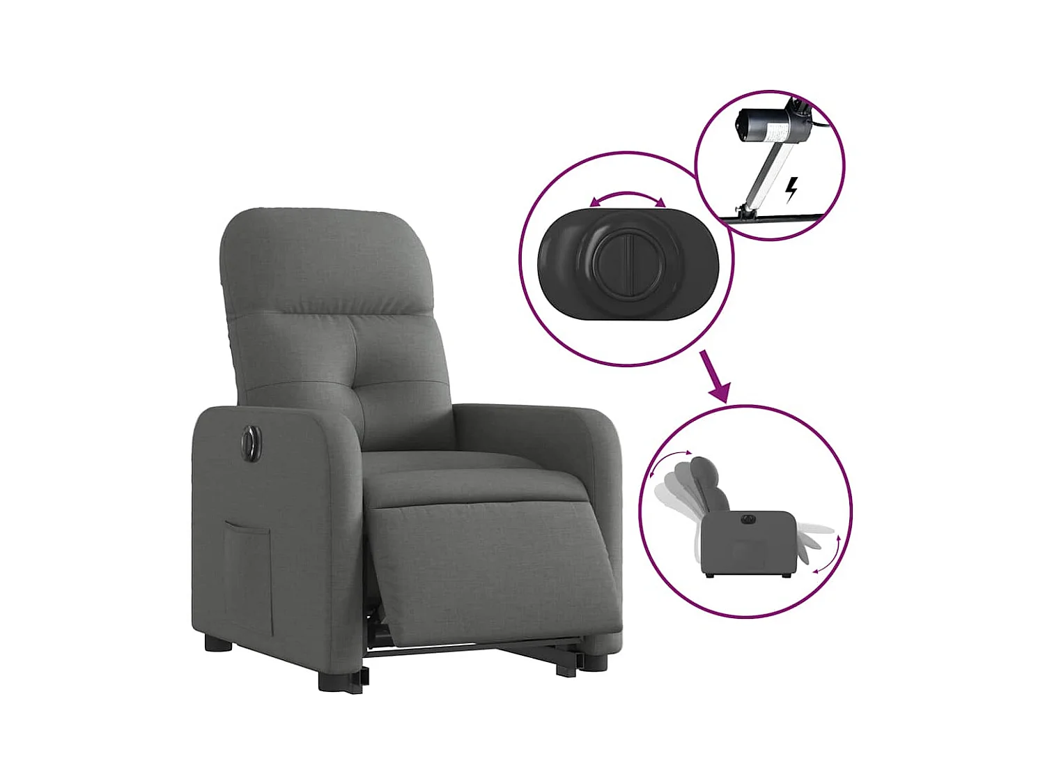 Fauteuil inclinable électrique-Chaise de relax-Fauteuil TV gris foncé tissu SHL2812