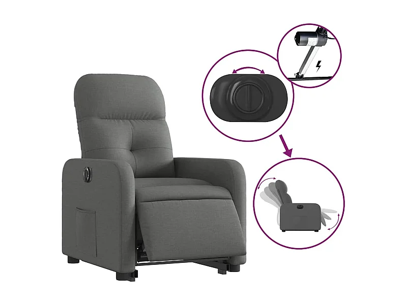 Fauteuil inclinable électrique-Chaise de relax-Fauteuil TV gris foncé tissu SHL2812