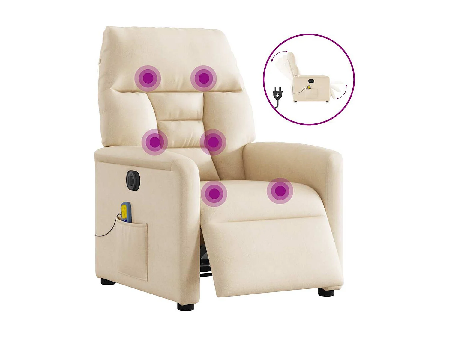 Poltrona massagens reclinável elétrica tecido microfibra bege SHL131096