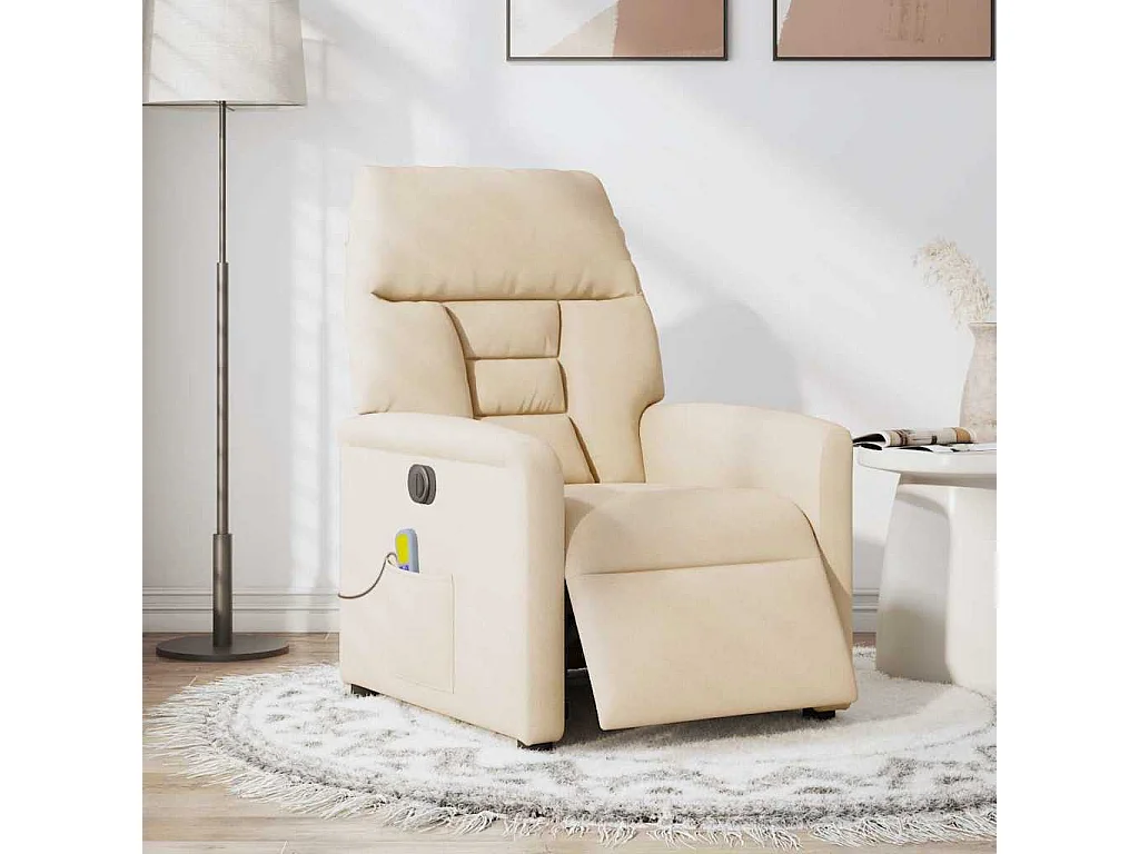 Poltrona massagens reclinável elétrica tecido microfibra bege SHL131096