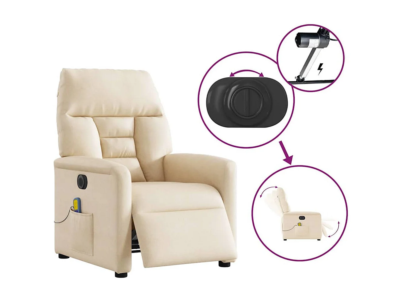 Poltrona massagens reclinável elétrica tecido microfibra bege SHL131096