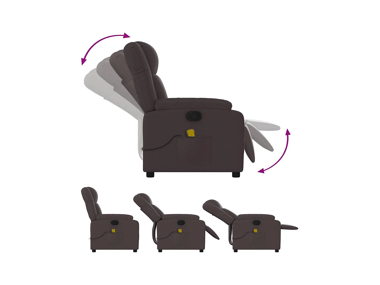 Sillón de salón | Silla | Sillón de masaje reclinable de tela marrón oscuro SHL7443