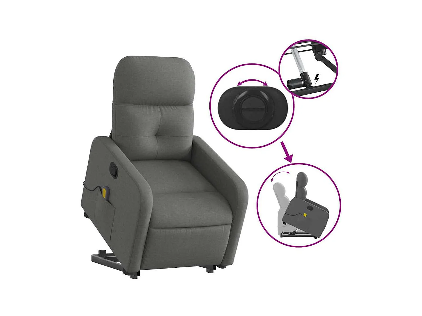 Poltrona elevatória de massagens tecido cinzento-escuro SHL574501