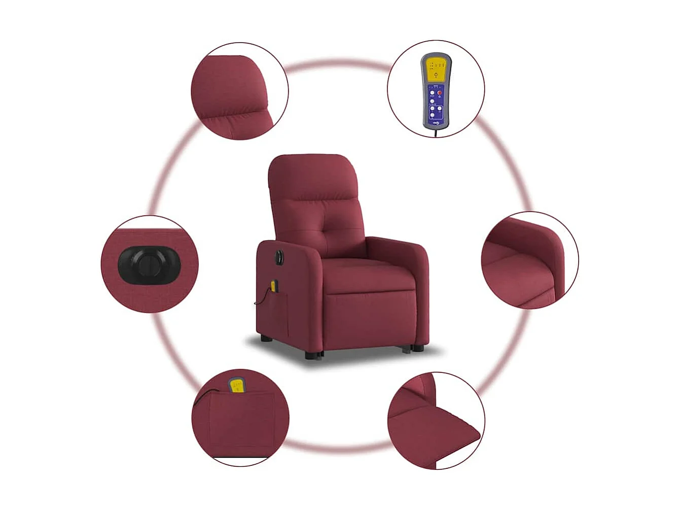 Fauteuil inclinable électrique-Chaise de relax-Fauteuil de Massage Rouge bordeaux Tissu SHL5174