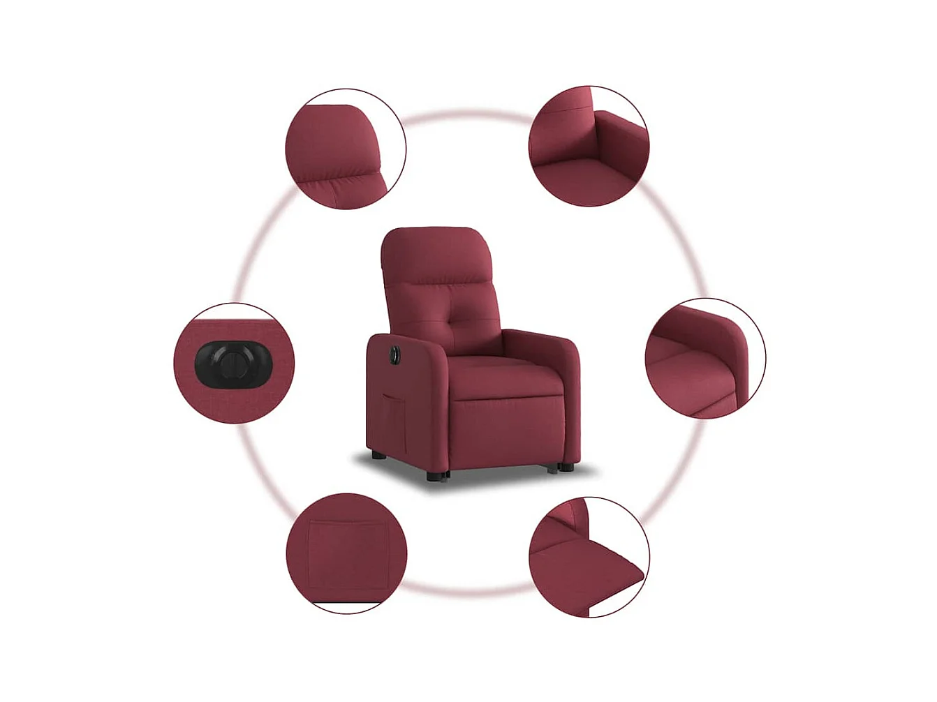 Silla de relax | Sillón eléctrico reclinable elevable de tela rojo tinto SHL9838