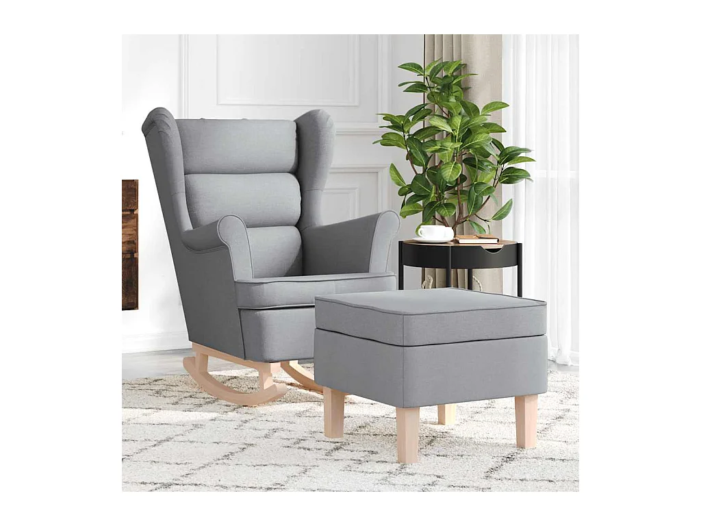 Sillón de salón | Silla | Sillón mecedora con taburete tela gris claro SHL8270