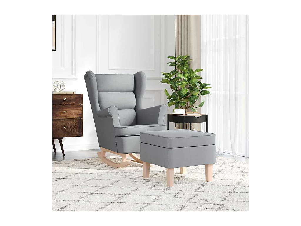 Sillón de salón | Silla | Sillón mecedora con taburete tela gris claro SHL8270