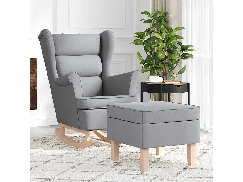 Schaukelstuhl | Schaukelsessel mit Fußhocker Hellgrau Stoff SHL13501