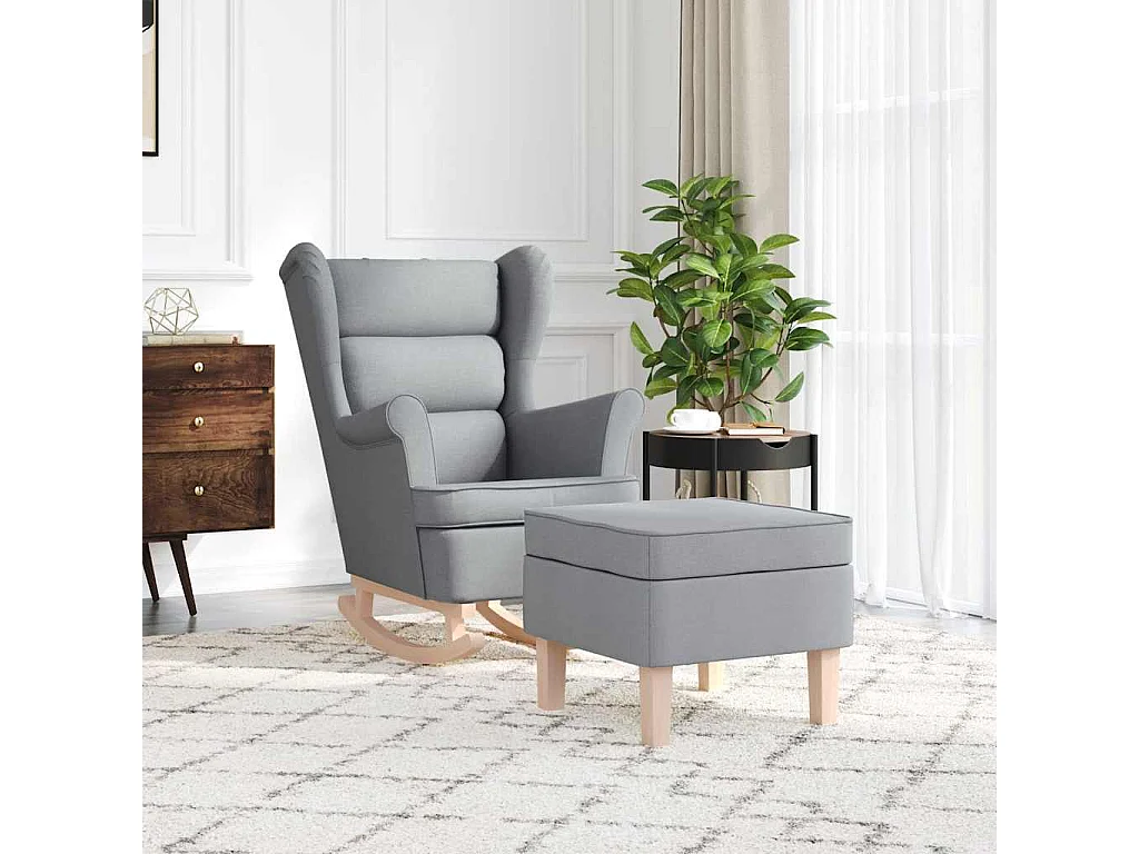 Schaukelstuhl | Schaukelsessel mit Fußhocker Hellgrau Stoff SHL13501