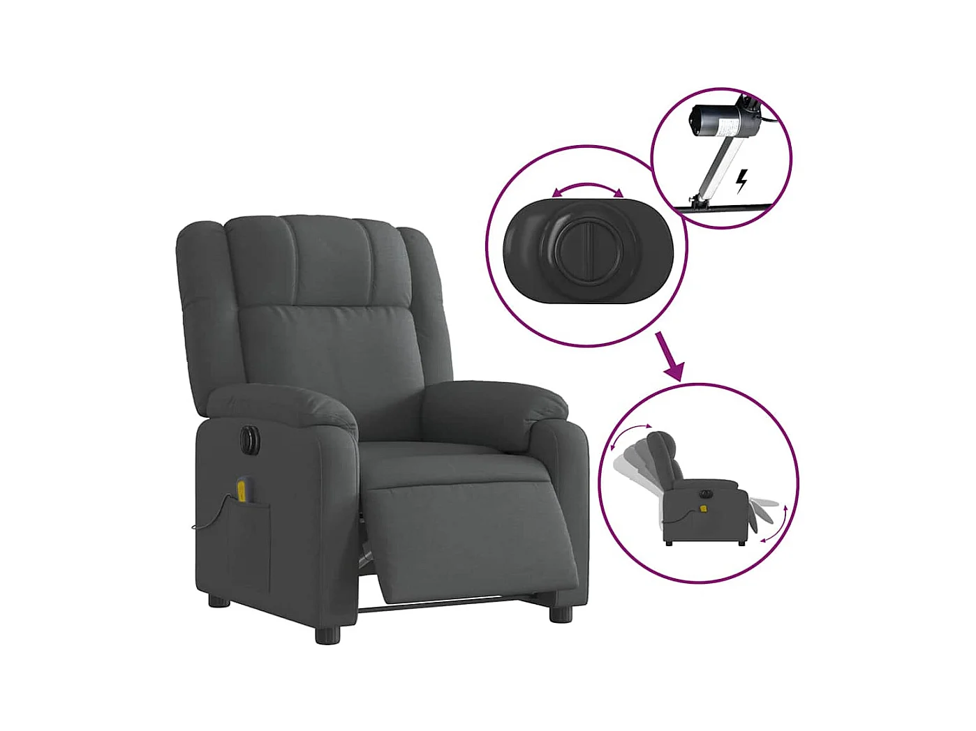 Sillón de relax | Sillón reclinable de masaje eléctrico tela gris oscuro SHL8552