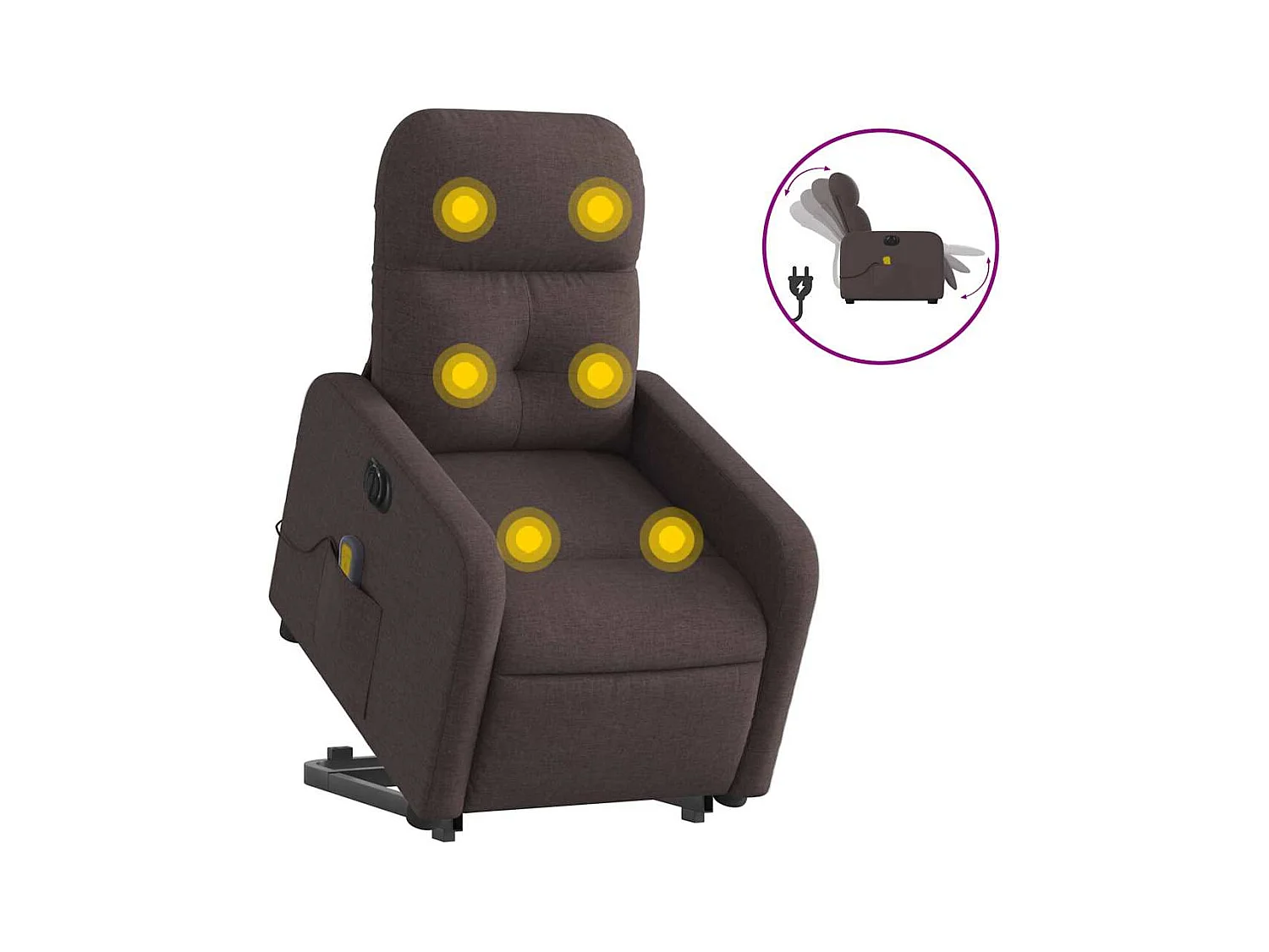 Fauteuil inclinable électrique-Chaise de relax-Fauteuil de Massage Marron foncé Tissu SHL4502
