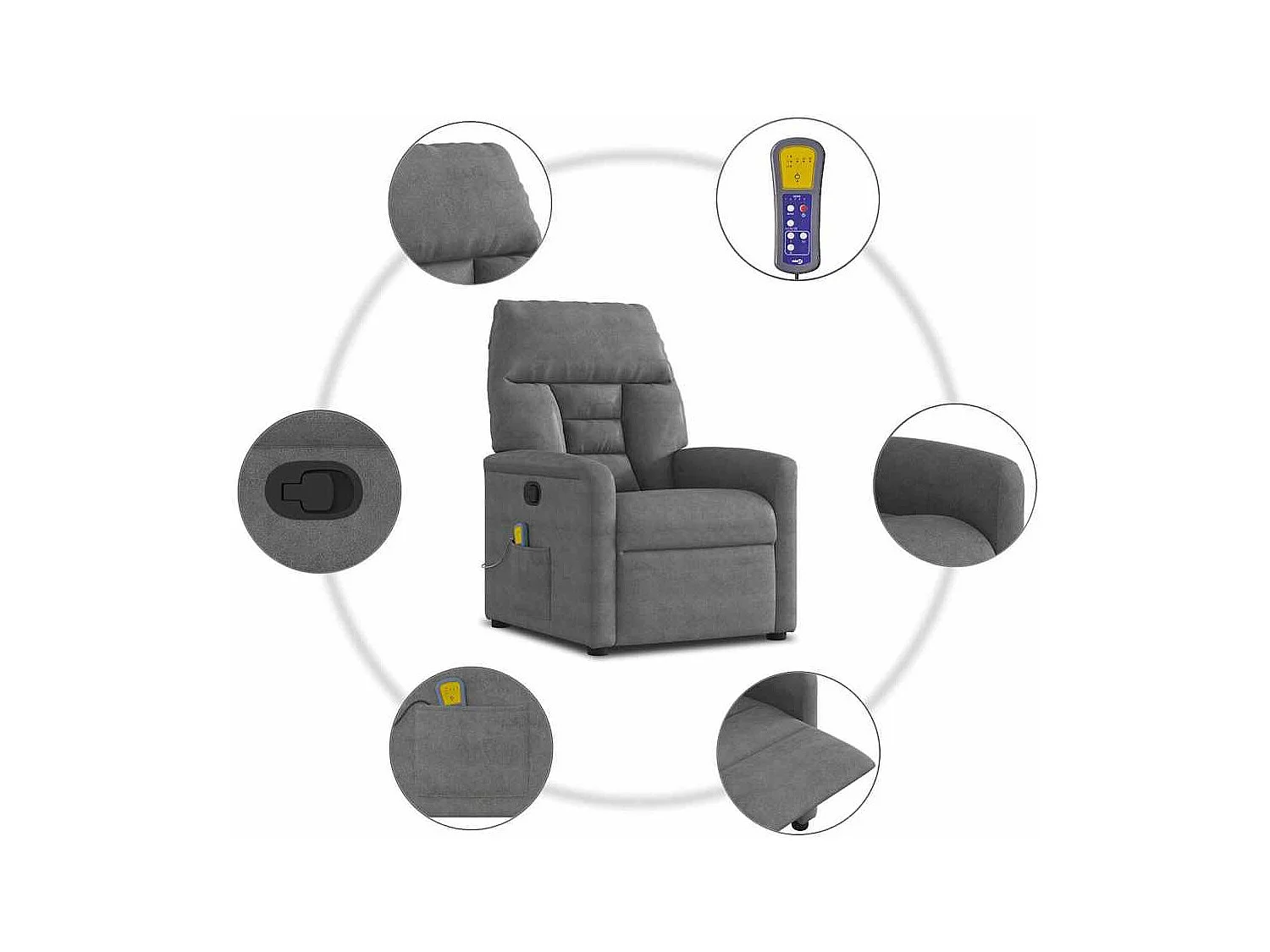 Poltrona de massagens reclinável tecido microfibra cinza-escuro SHL715611