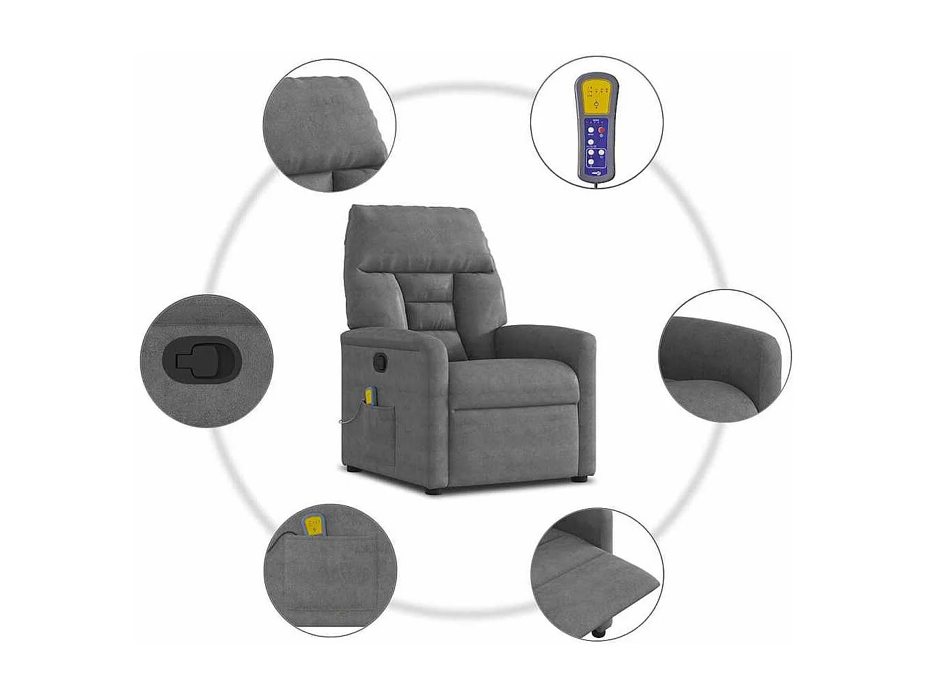 Poltrona de massagens reclinável tecido microfibra cinza-escuro SHL715611