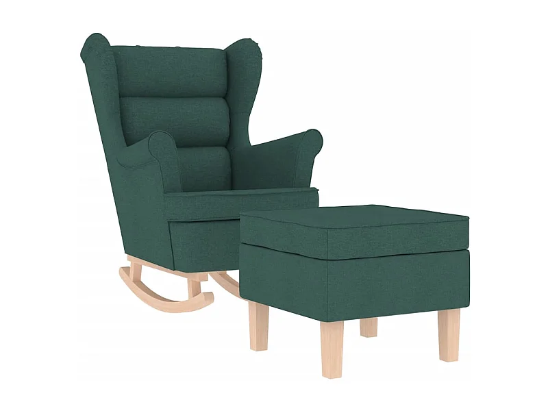 Sillón de salón | Silla | Sillón mecedora con taburete tela verde oscuro SHL3952