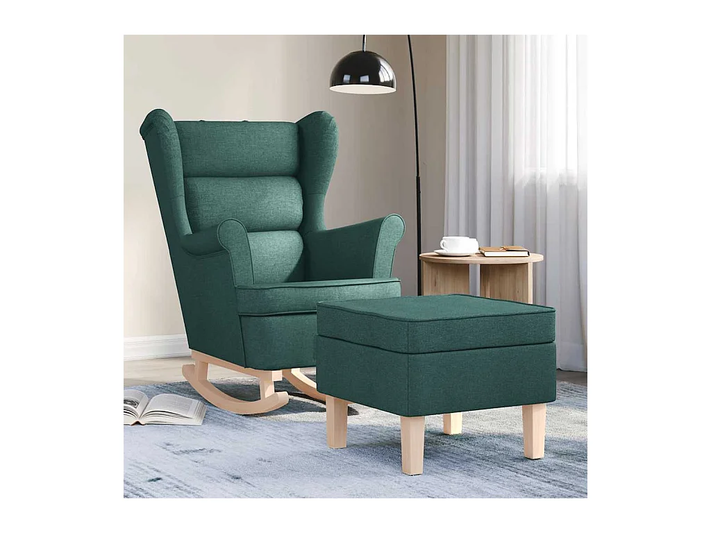 Sillón de salón | Silla | Sillón mecedora con taburete tela verde oscuro SHL3952