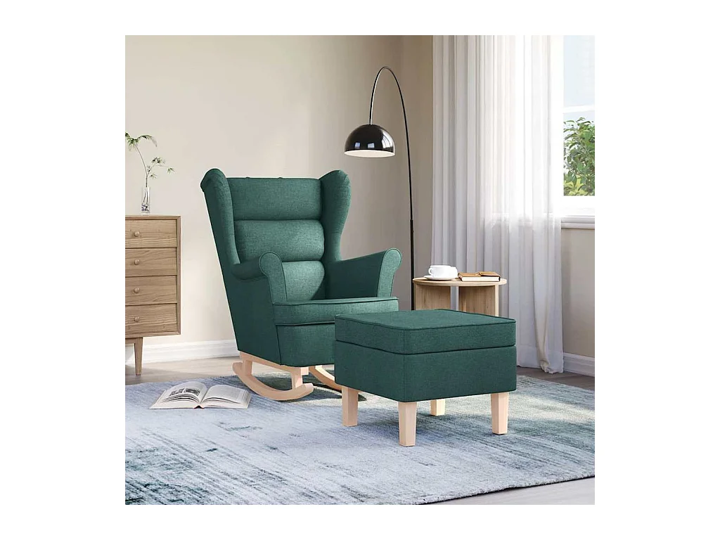 Sillón de salón | Silla | Sillón mecedora con taburete tela verde oscuro SHL3952