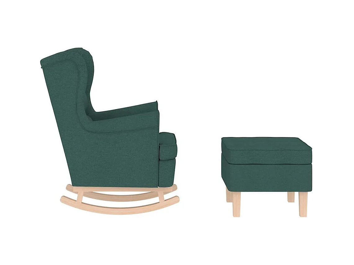 Sillón de salón | Silla | Sillón mecedora con taburete tela verde oscuro SHL3952