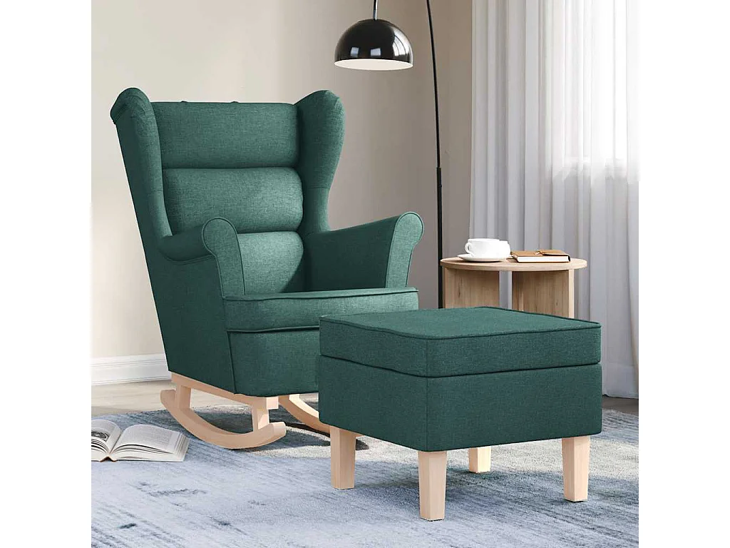 Schaukelstuhl | Schaukelsessel mit Fußhocker Dunkelgrün Stoff SHL20689