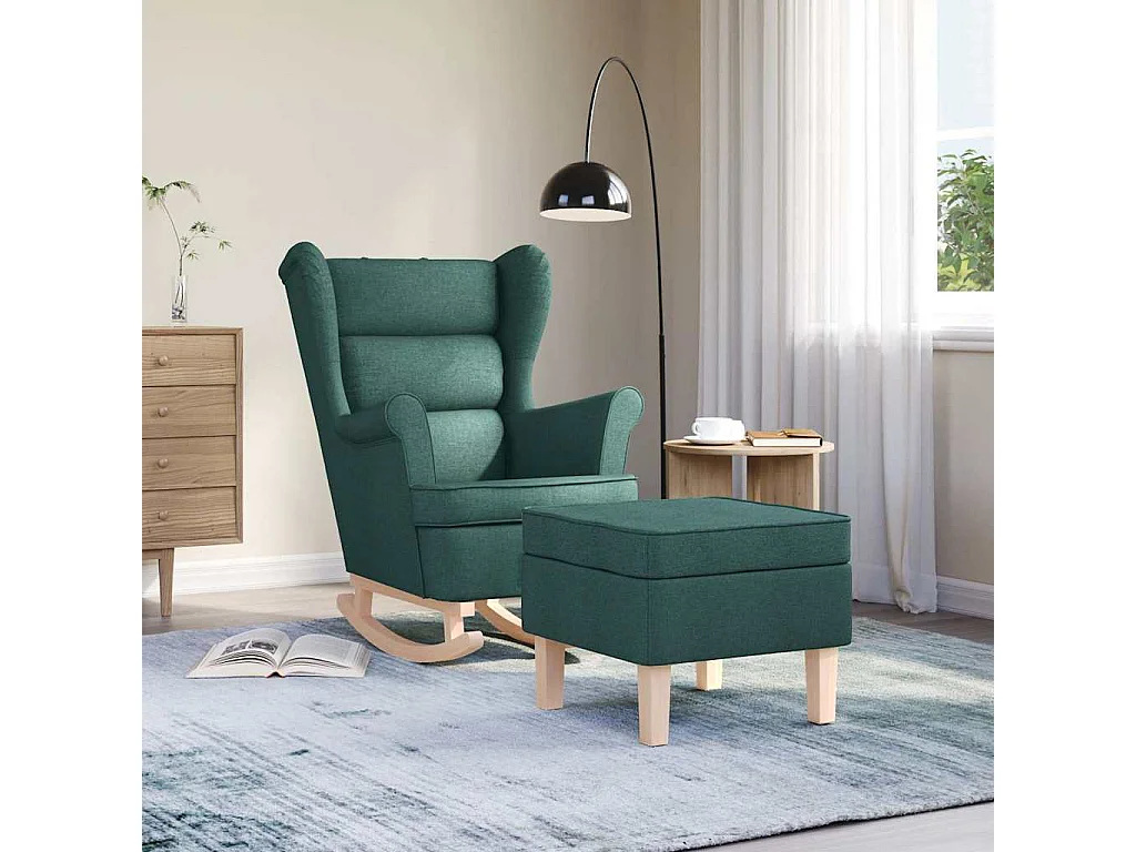 Schaukelstuhl | Schaukelsessel mit Fußhocker Dunkelgrün Stoff SHL20689