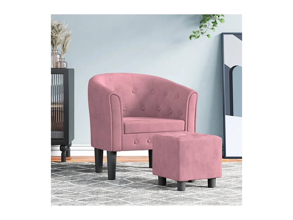 Sillón de salón | Silla de relax con taburete terciopelo rosa SHL2151