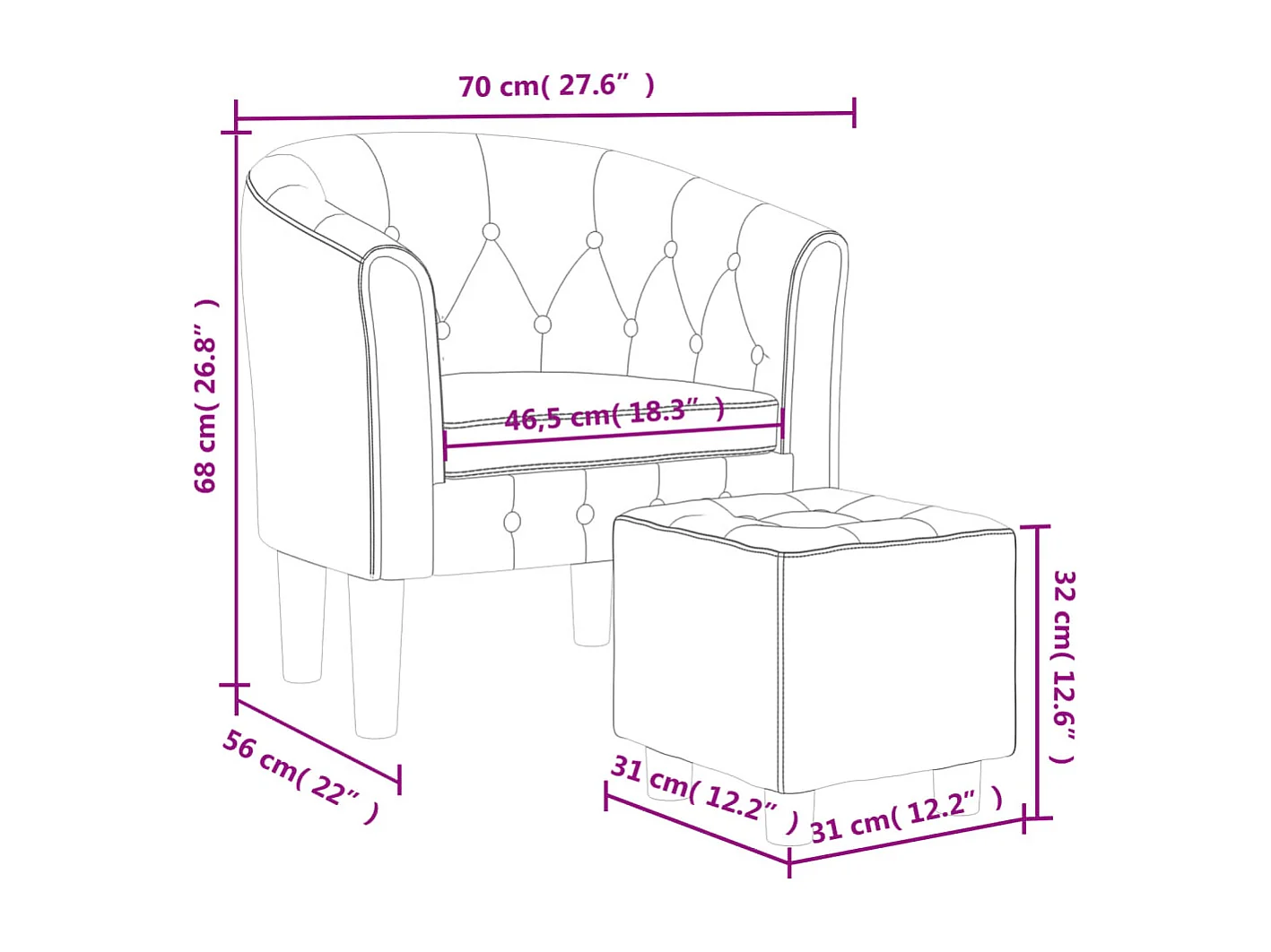 Sillón de salón | Silla de relax con taburete terciopelo rosa SHL2151