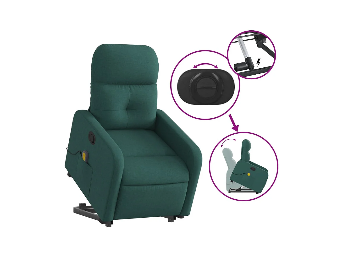 Silla de masaje reclinable de pie de tela verde oscura SHL7997