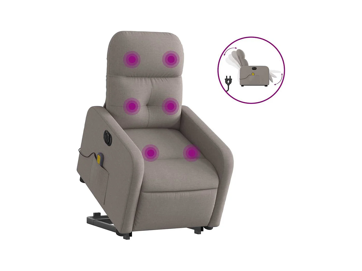 Fauteuil inclinable électrique-Chaise de relax-Fauteuil de Massage Taupe Tissu SHL4696
