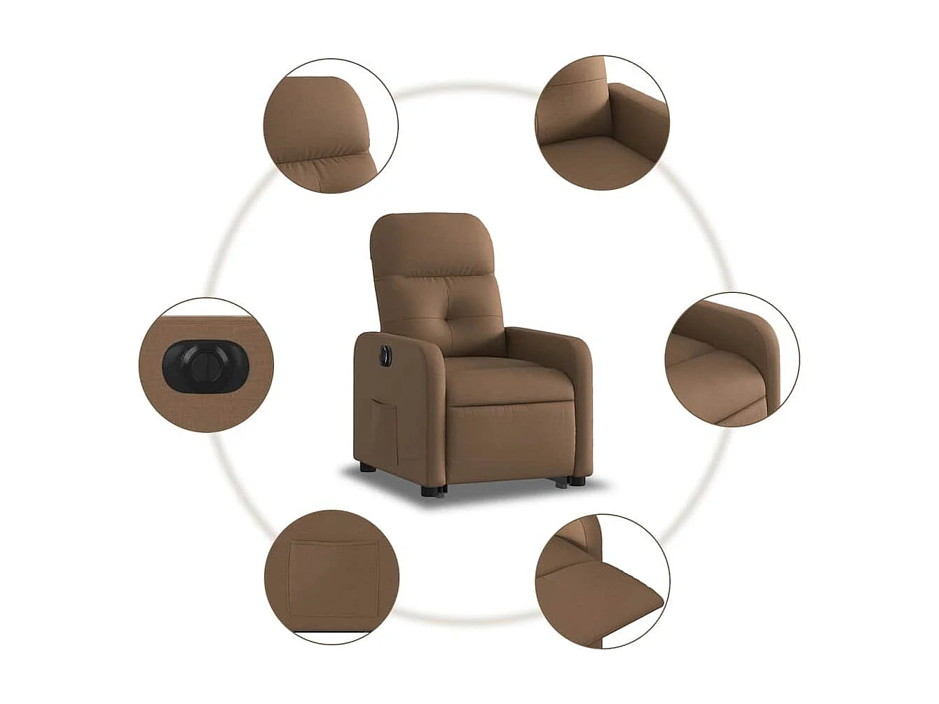 Silla de relax | Sillón eléctrico reclinable elevable de tela marrón SHL5778