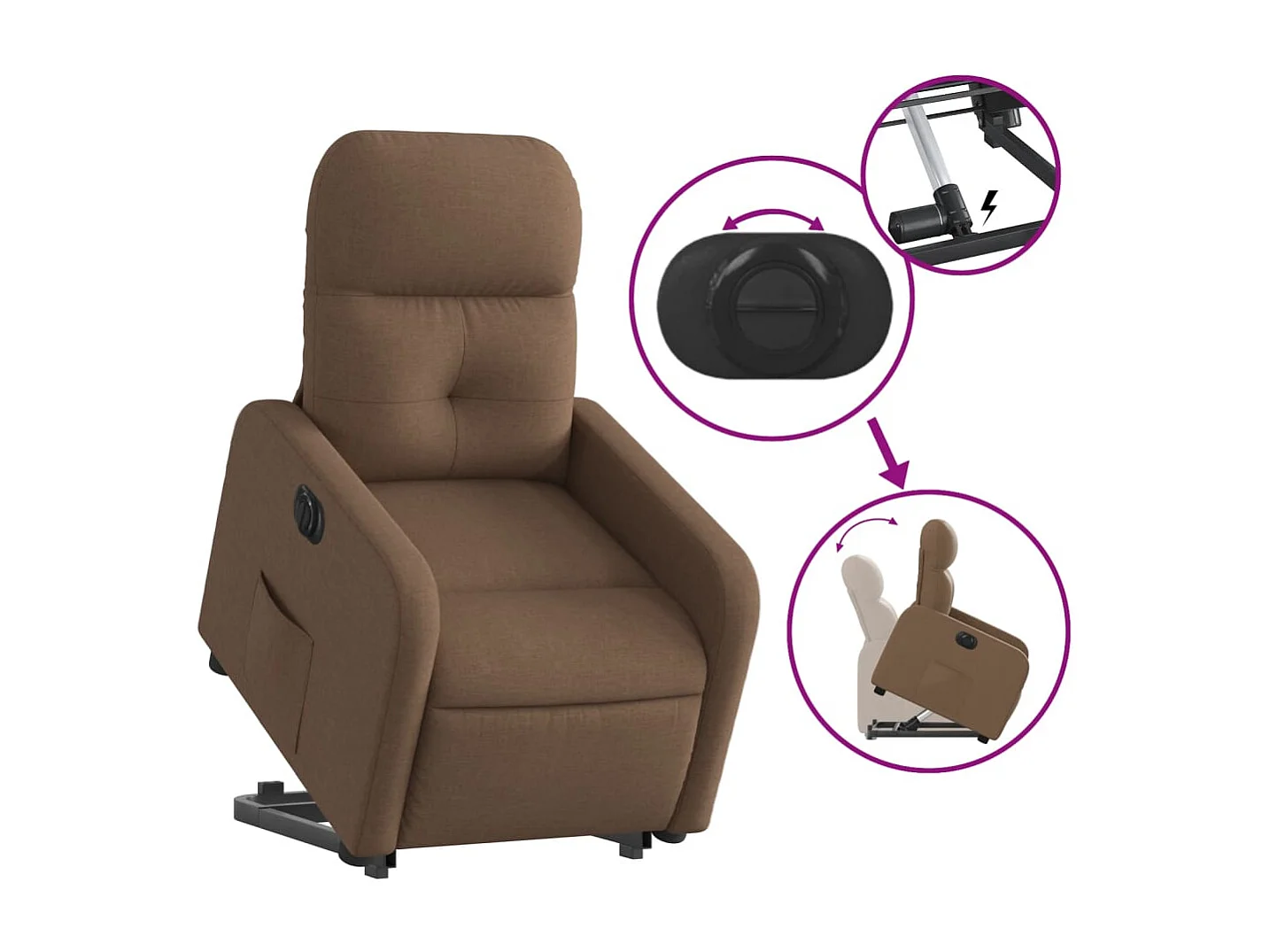 Fauteuil inclinable électrique-Chaise de relax-Fauteuil TV marron tissu SHL4708