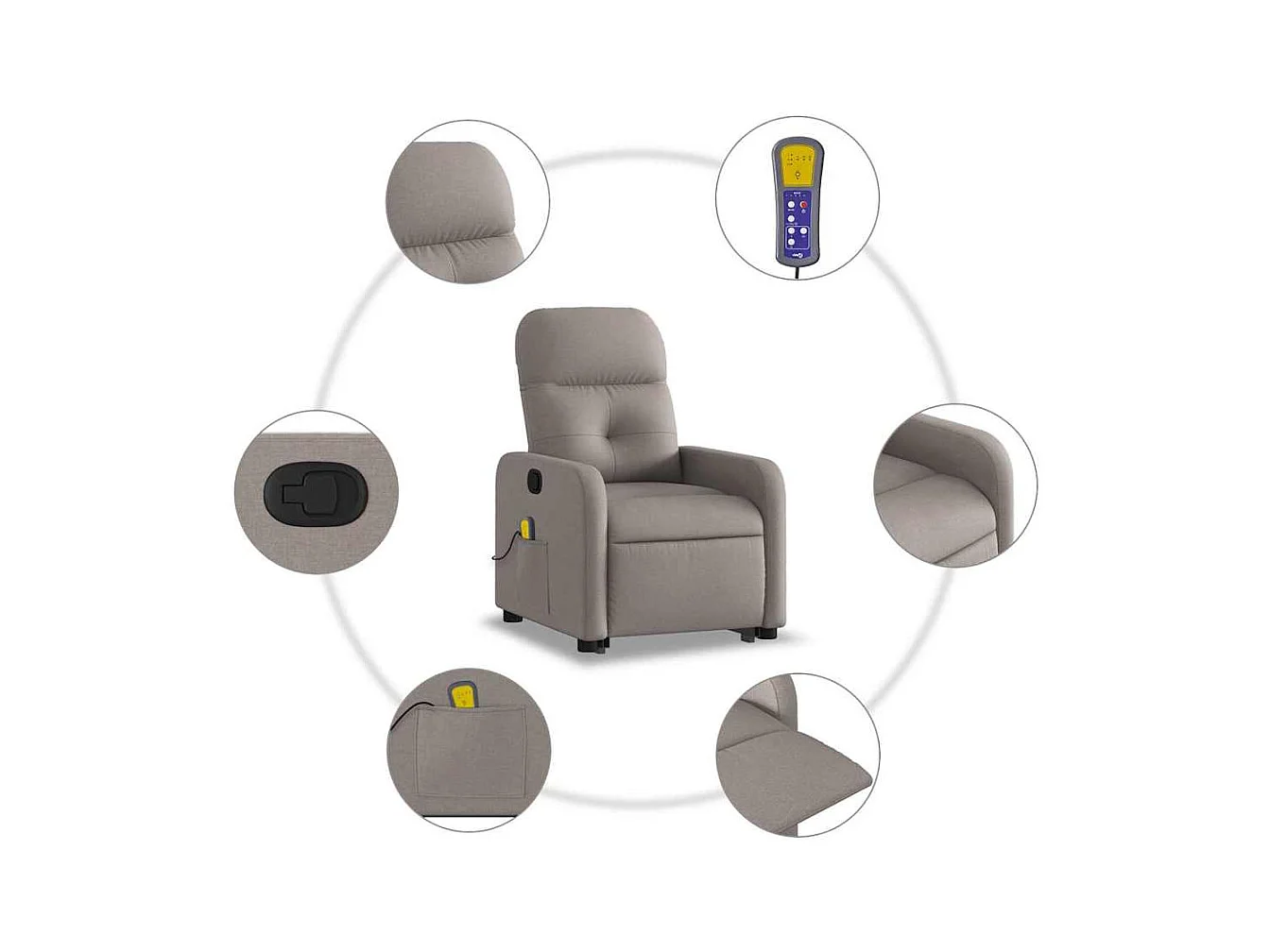 Sillón de relax | Sillón reclinable de masaje elevable tela gris taupé SHL4312