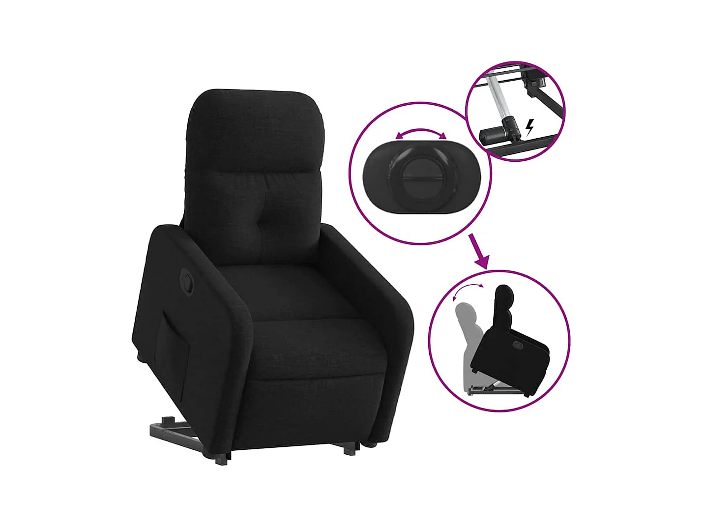 Sillón de relax | Silla | Sillón reclinable elevable tela negro SHL2072