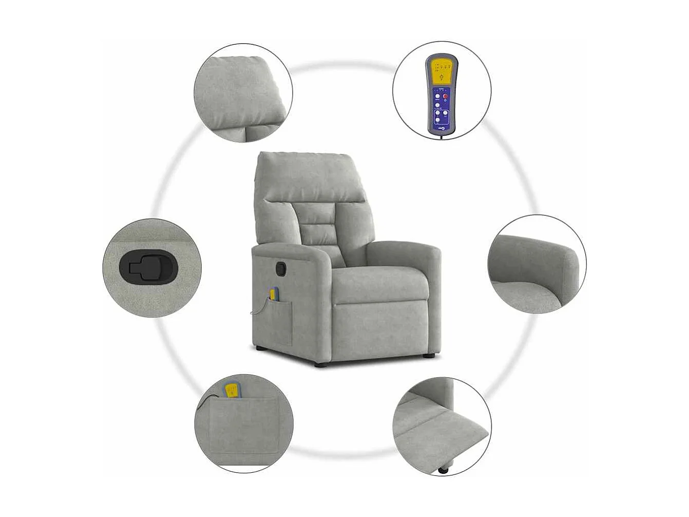 Fauteuil inclinable-Chaise de relax-Fauteuil de Massage gris clair tissu microfibre SHL1595