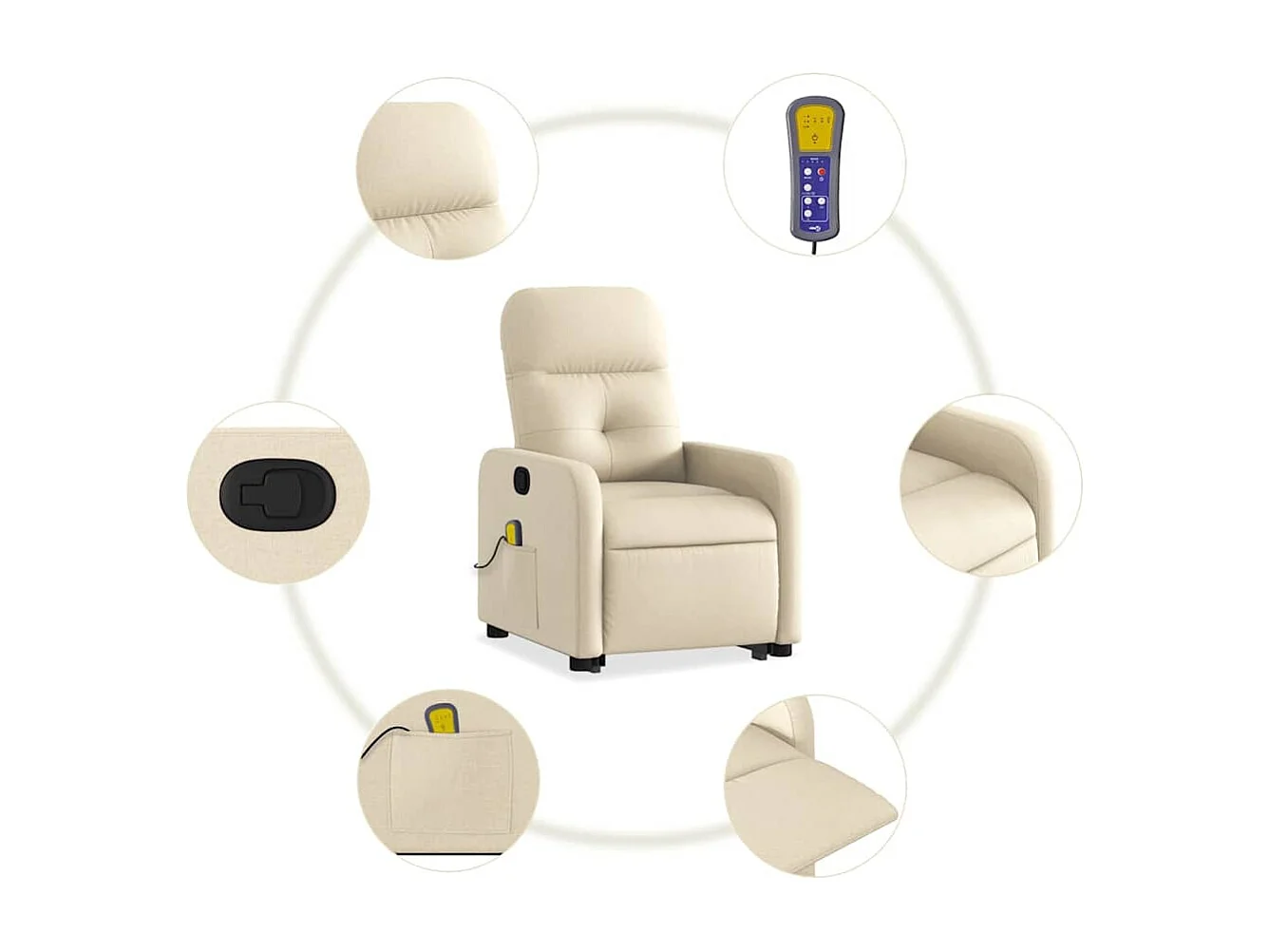 Silla de masaje reclinable de pie de tela color crema SHL7171