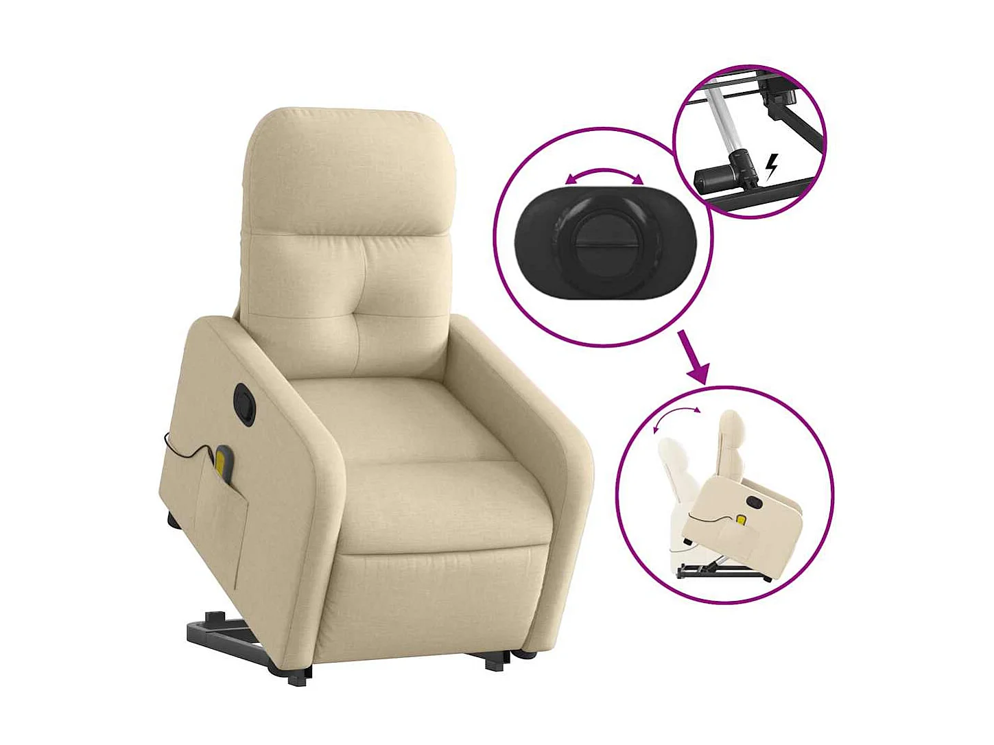Fauteuil inclinable-Chaise de relax-Fauteuil de Massage Crème Tissu SHL3746