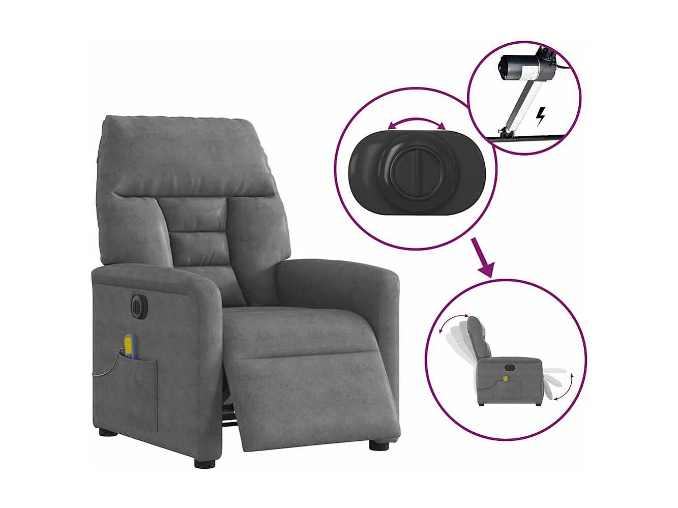 Fauteuil inclinable électrique-Chaise de relax-Fauteuil de Massage gris foncé SHL5067